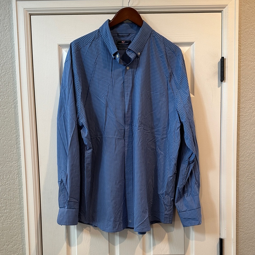 Vineyard Vines Performance Navy Gingham Shirt